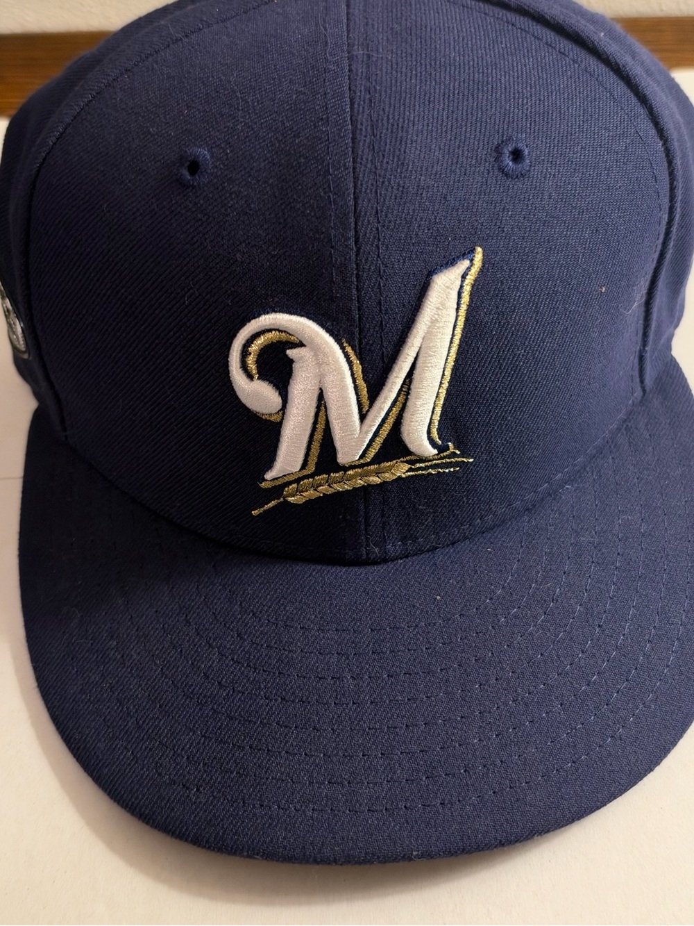 MLB Navy Blue Brewers 'M' Logo Cap with Gold Accent size 7